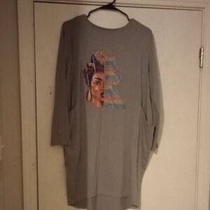 Gray Graphic Long Sleeve Top